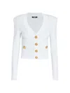 Balmain Women's Rib-knit Pad Shoulder Cardigan In Blanc