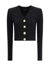 Balmain Structured Shoulder Black V-neck Cardigan With Decorative Buttons