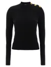 Balmain Black Ribbed Wool Sweater With Gold Buttons In Black