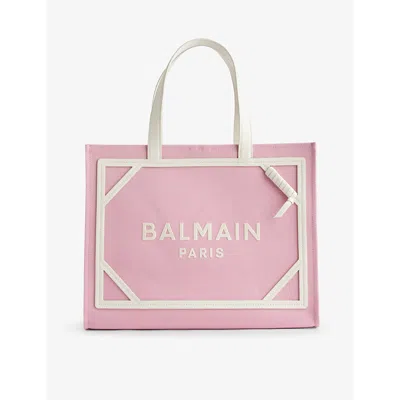Balmain B-army Medium Cotton Tote Bag In Rose/creme