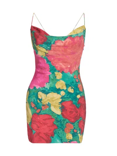 Balmain Women's Rose-print Silk Minidress In Multi