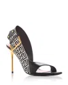 Balmain Leather Monogram Ruby Heeled Sandals 95 In Ivory/black