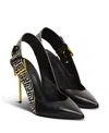 Balmain Ruby Stiletto Slingbacks In Calfskin And Pb Labyrinth Canvas In Black