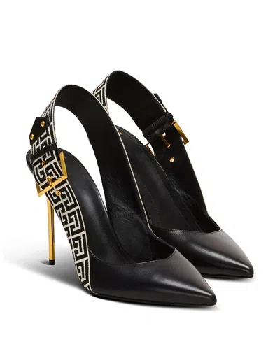 BALMAIN WOMEN'S RUBY SLINGBACKS IN CALFSKIN AND MONOGRAMMED