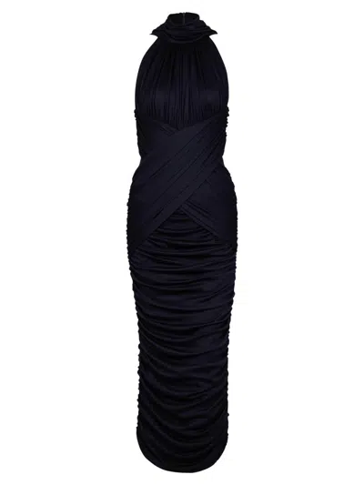 Balmain Women's Ruched Wool Midi-dress In Blue