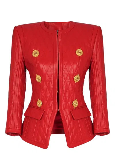 BALMAIN WOMEN'S SD TO SD 2 PKTS LAMBSKIN QUILTED JACKET