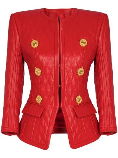 Balmain Women Sd To Sd 2 Pkts Lambskin Quilted Jacket In Red