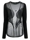 Balmain Semi-sheer Panelled Top In Noir
