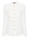 Balmain Button-embellished Silk Crepe De Chine Shirt In White