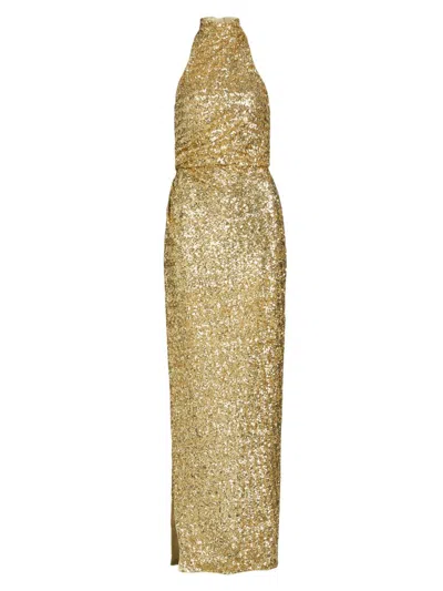 Balmain Women's Sequined Halterneck Gown In Orange