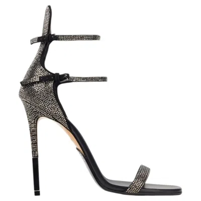 Pre-owned Balmain Women Shoes Black With Silver Crystal Strappy Sandal 40 10 Classy