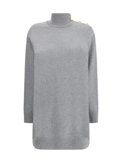 Balmain Women Short Cashmere Sweater Dress In Gray
