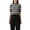 Balmain Cropped Button-embellished Jacquard-knit Top In Black/white