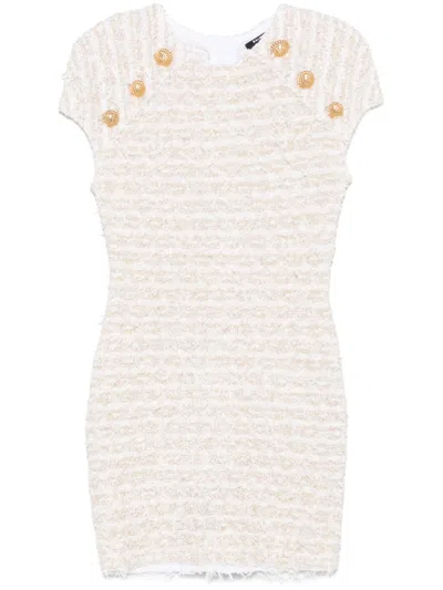 Balmain Mini Dress In Tweed Fabric In White