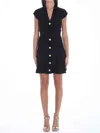Balmain Buttoned Velvet V-neck Flared Mini Dress In Black