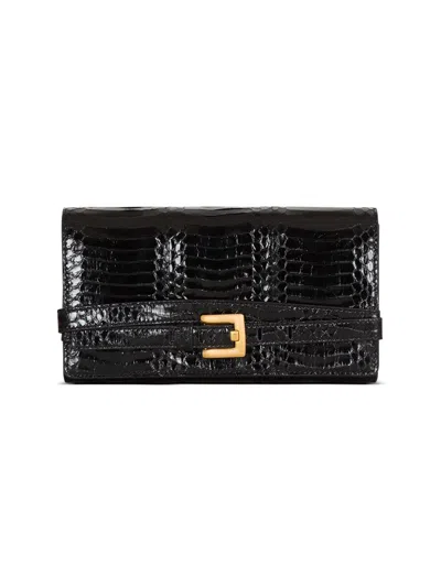 Balmain Women's Shuffle Snakeskin-embossed Wallet-on-chain In Black