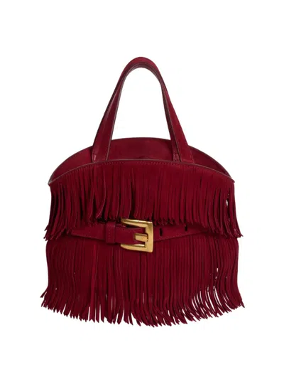 Balmain Women's Shuffle Suede Fringe Mini Bag In Burgundy