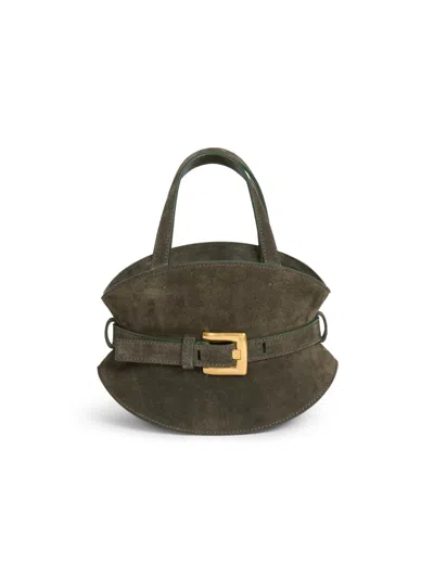 Balmain Women's Shuffle Suede Mini Top Handle Bag In Brown