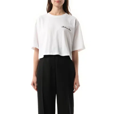 Balmain Women's Signatured Embroidered Crop Top In White/black