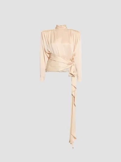 Balmain Women's Silk Charmeuse Bow Blouse In Neutral