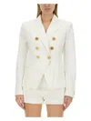 Balmain White Double-breasted Jacket With Peak Lapels And Logo Buttons In Fabric Women In White