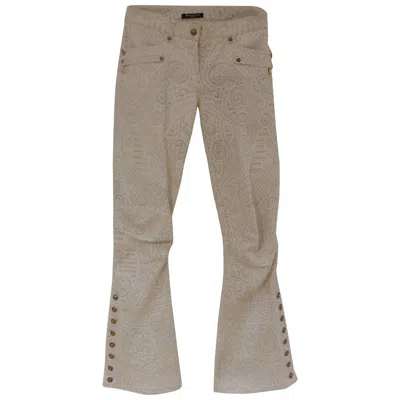 Pre-owned Balmain Women's Size 42 Iconic Bull Pants Gold Tone Embellished Italy In Brown