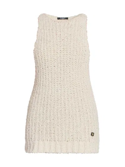 Balmain Sleeveless Cotton Blend Tank Top In White