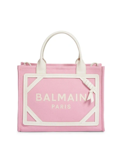 Balmain Women's Small B-army Logo Canvas Shopper Tote Bag In Rose