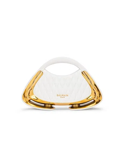 Balmain Women's Small Jolie Madame Quilted Faux-leather Top Handle Bag In White