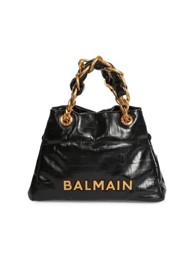 Balmain Women's Soft Cabas Monogram Leather Tote Bag In Black