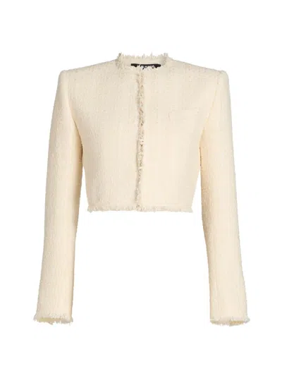 Balmain Cropped Tweed Jacket In Black