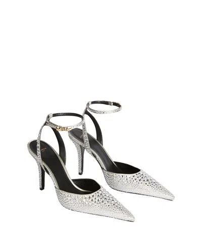 Balmain Strappy Satin Pumps With Crystals In Silver