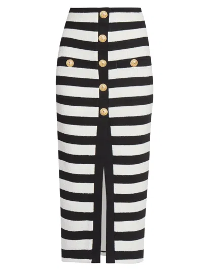 Balmain Women's Striped Cotton Midi-skirt In Black