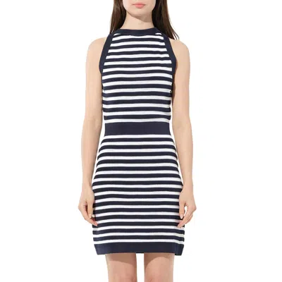 Balmain Women's Striped Flared Dress In Blue