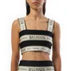 Balmain Striped Jacquard Crop Top In Black/beige