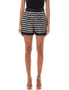 Balmain Black And White Striped Shorts With Jewel Buttons In All-over Sequins Fabric Woman In Nero Bianco