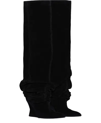 Balmain Women's Suede Leather Wedge Thigh-high Boots In Black