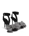 Balmain Suede Ruby Heels With Rhinestone Bows In Black