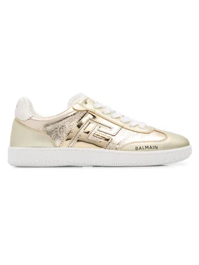 Balmain Women's Swan Faux Laminated Low-top Sneakers In White