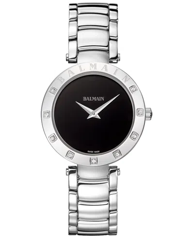 Balmain Women's Swiss Ia Bijou Diamond (1/10 Ct. T.w.) Stainless Steel Bracelet Watch 33mm In Silver,black