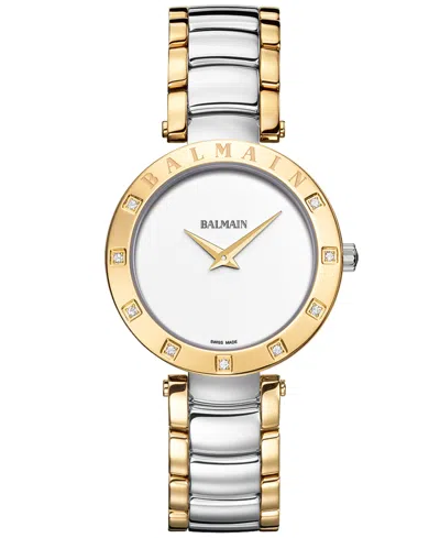 Balmain Women's Swiss Ia Bijou Diamond (1/10 Ct. T.w.) Two-tone Stainless Steel Bracelet Watch 33mm In Silver,yellow