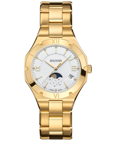 Balmain Women's Swiss Be  Moonphase Diamond (1/20 Ct. T.w.) Gold Pvd Stainless Steel Bracelet Watch 3 In Yellow