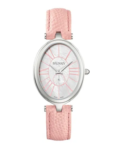 Balmain Women's Swiss Quartz Haute Elegance Sapphire Crystal Leather Watch 26x31mm In Pink