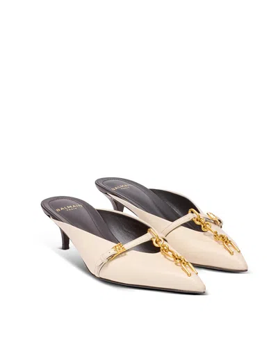 Balmain Women's Sync Leather Mules With Pointed Toe In Sand