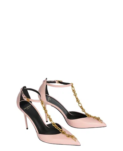 Balmain Sync Leather Stilettos With Pointed Toe In Pink