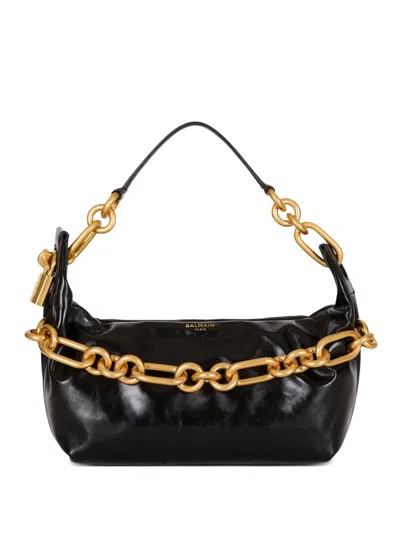 Balmain Women Sync Medium Leather Shoulder Bag In Black