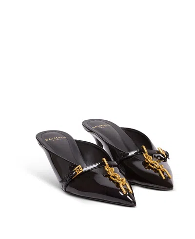 BALMAIN WOMEN'S SYNC PATENT LEATHER MULES WITH POINTED TOE