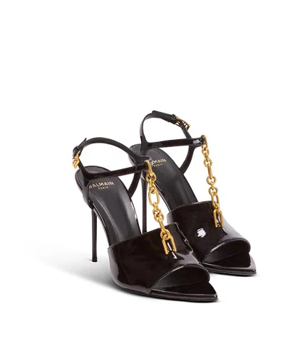 BALMAIN WOMEN'S SYNC PATENT LEATHER SANDALS WITH HEEL