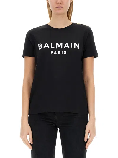 Balmain Women T-shirt With Logo In Black