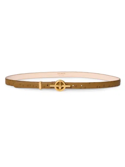 Balmain Women's T-bar Embossed-leather Belt In Brown
